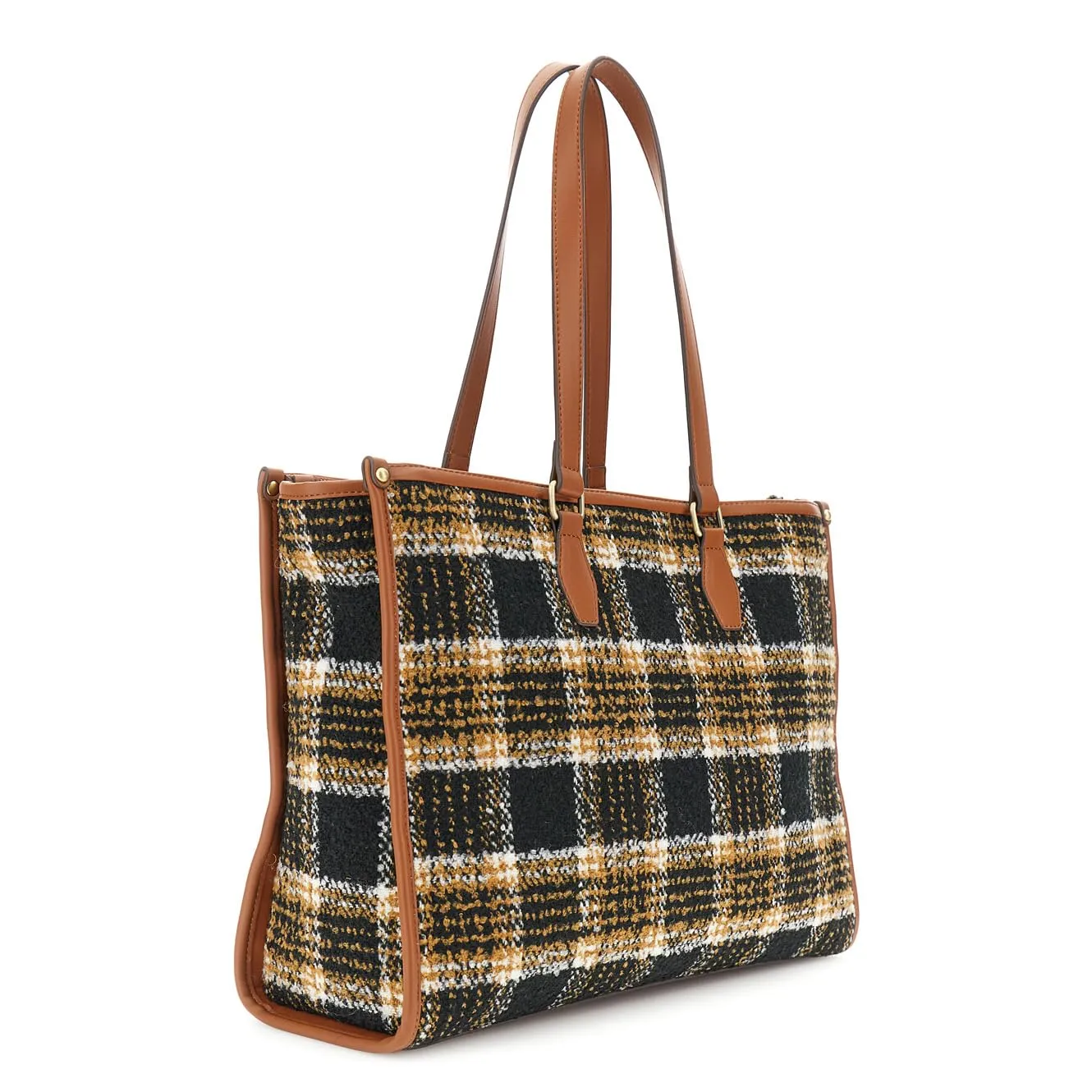 CafèNoir Quadri tote cuoio tessuto a quadri 3 scomparti