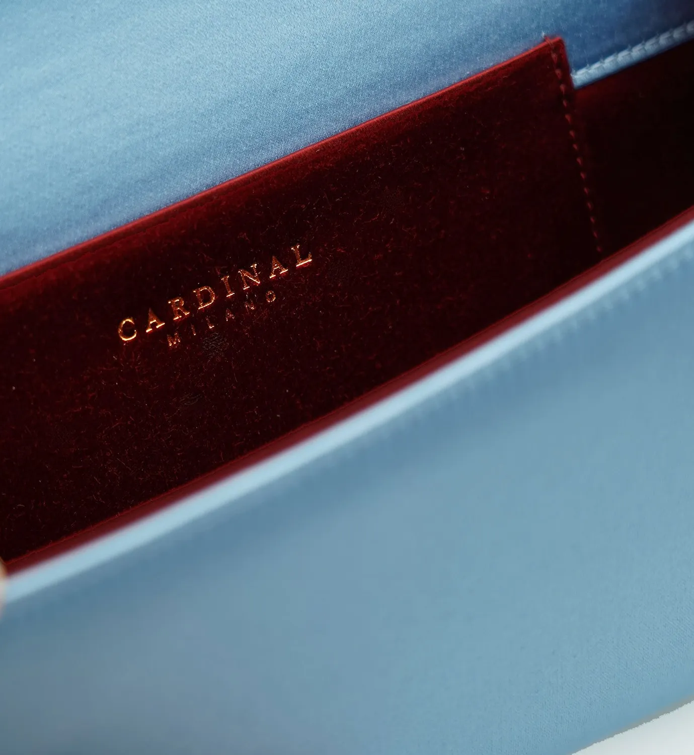 Cardinal Milano Lady Princess Sky Blue clutch seta azzurra