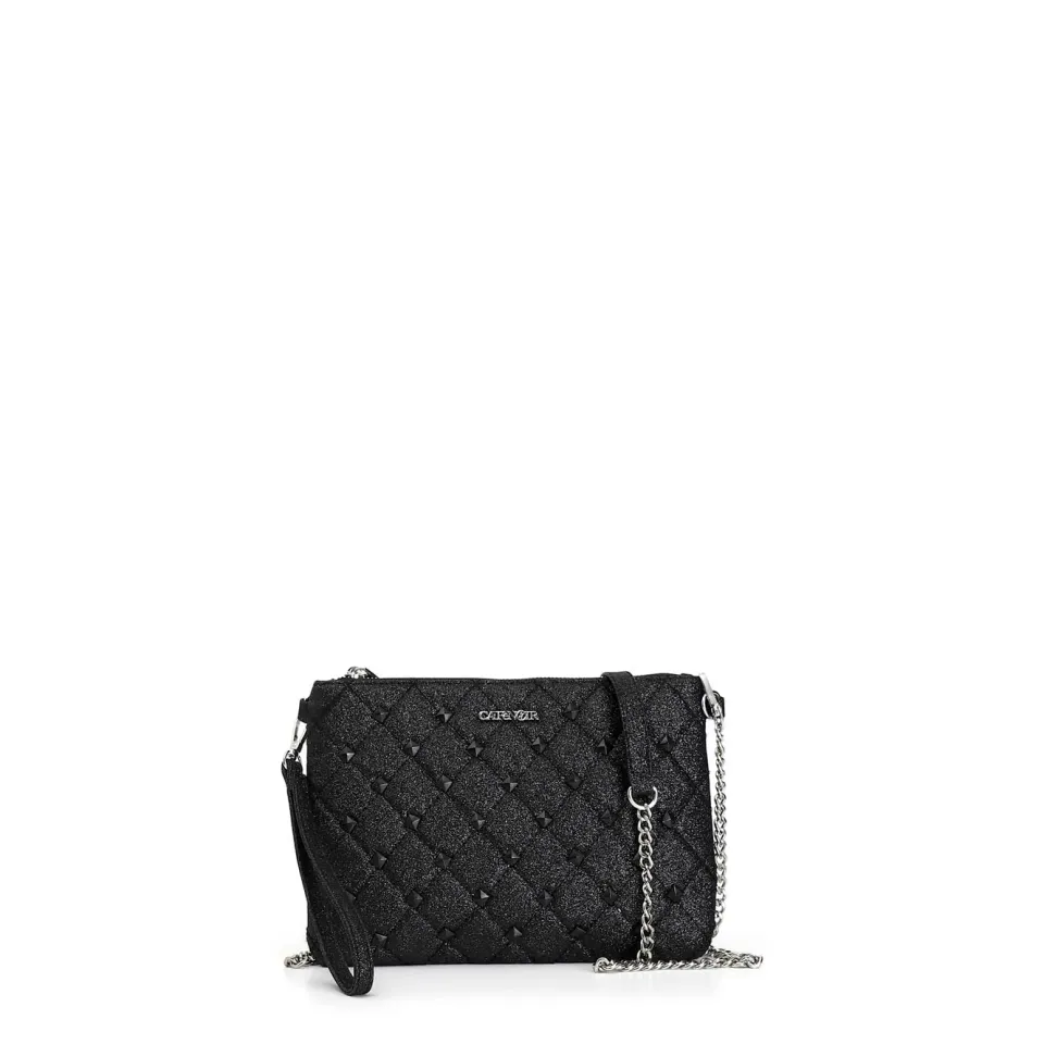 CafèNoir Pochette Glitterata Nera con Borchie