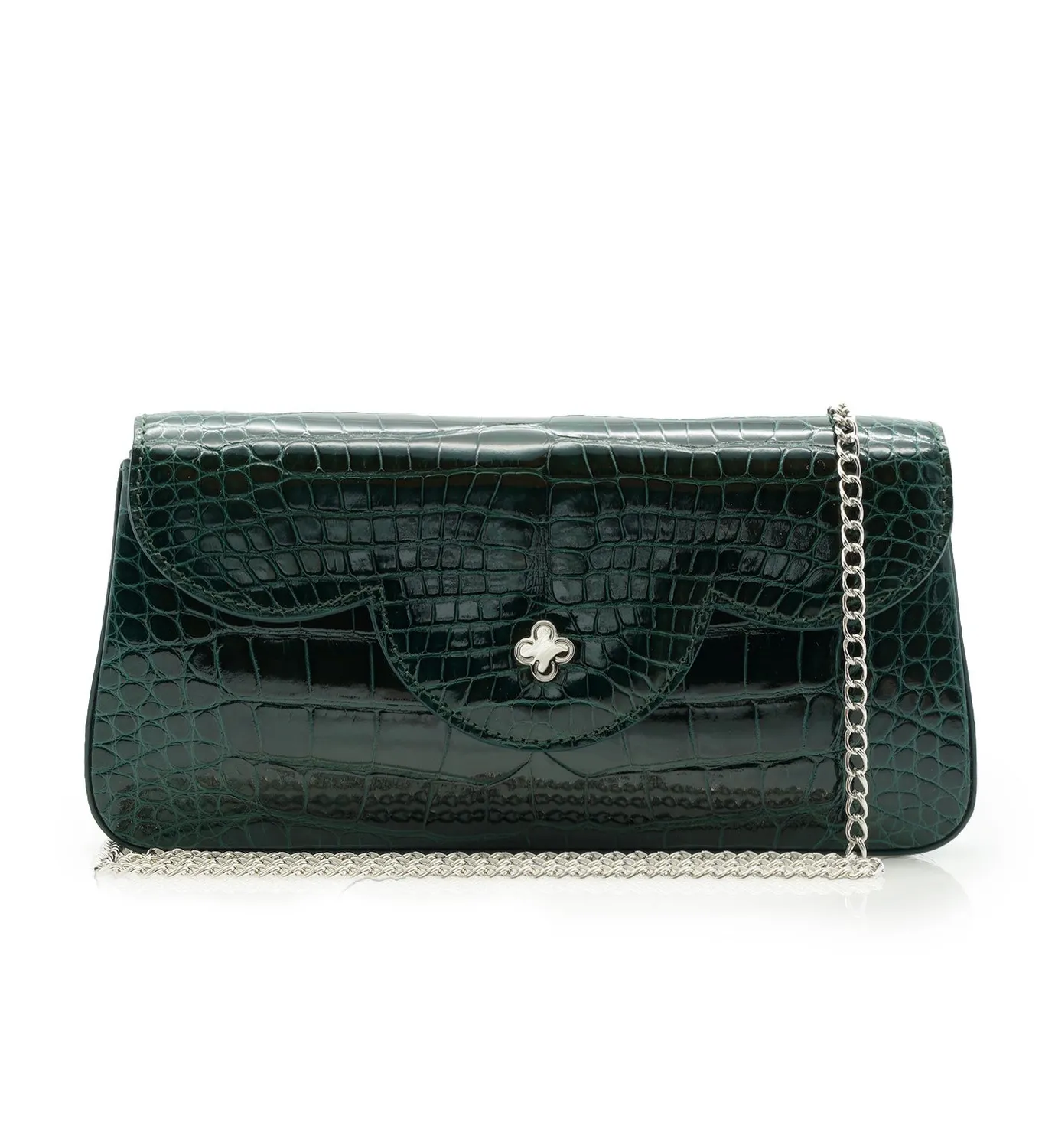 Cardinal Milano Time 21 Dark Green clutch alligatore lucido