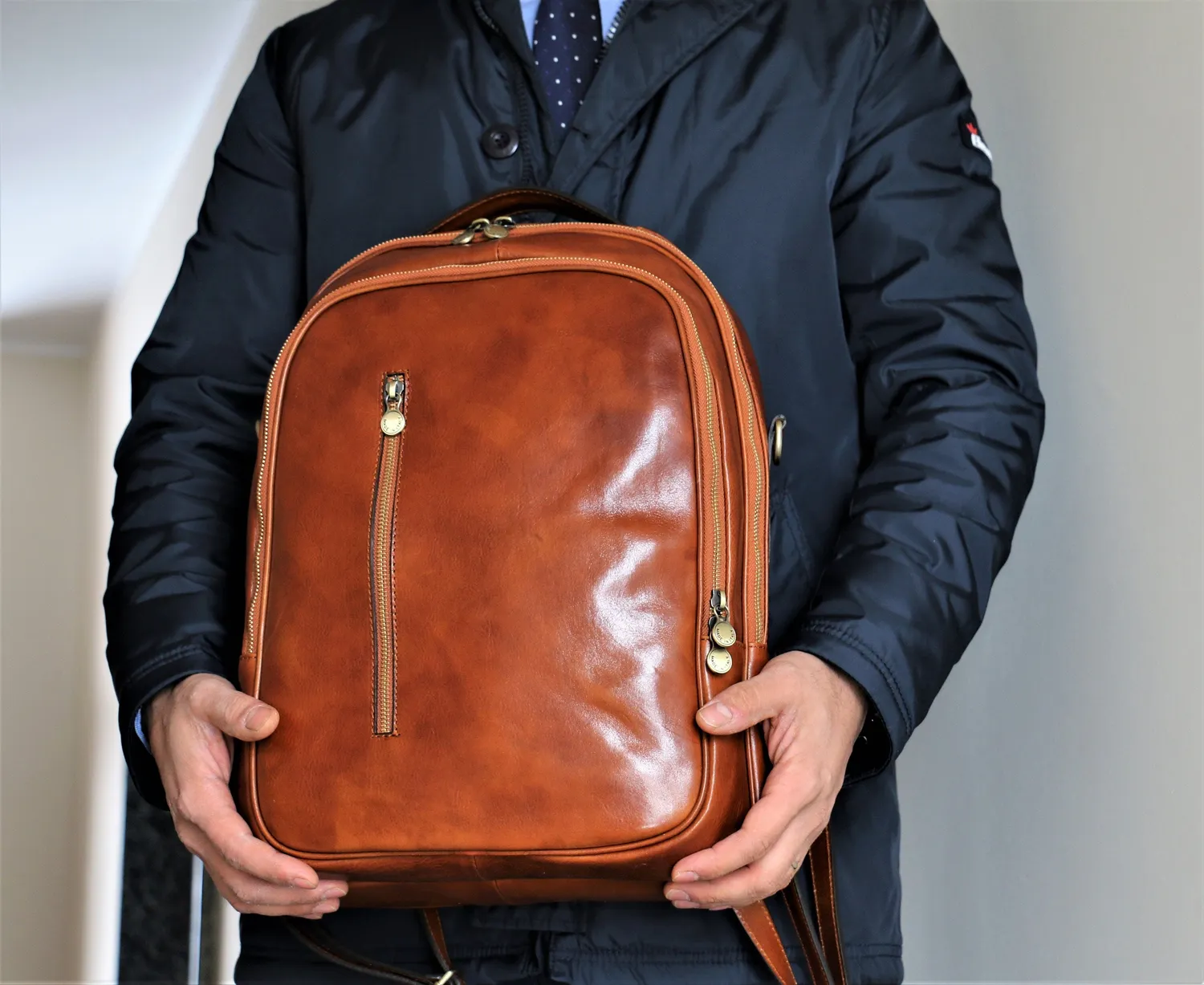 Aigin Milano zaino pelle marrone chiaro laptop 37 cm