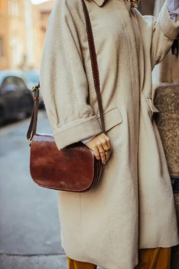 Aigin Milano Messenger Borsa a Tracolla Marrone Chiaro Pelle