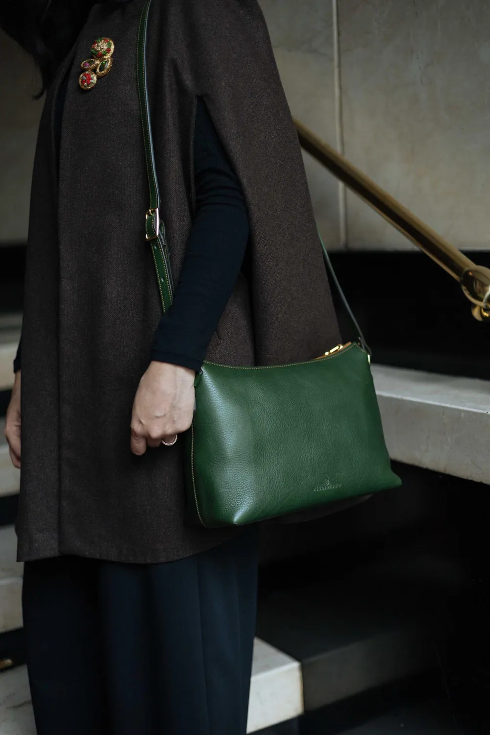 Aigin Milano Minimal Borsa Tracolla Pelle Miele