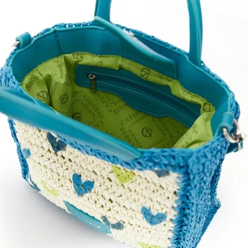 CafèNoir Borsa Rafia Crochet Turchese Donna