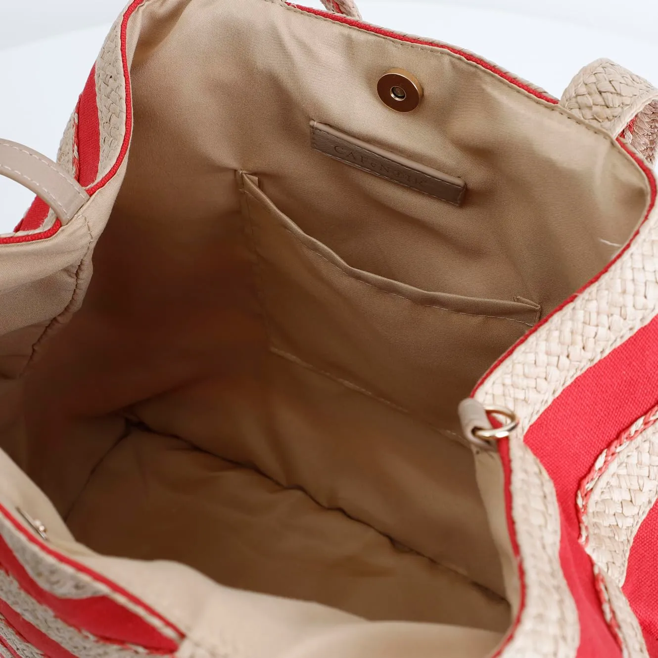 CafèNoir Shopping Bag Raffia Canvas Shopper Corallo Pompon