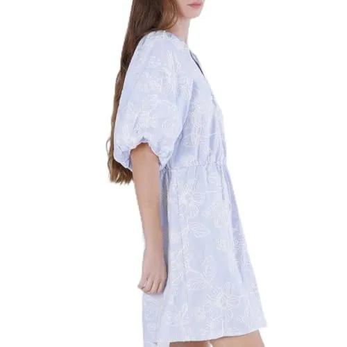 CafèNoir Abito Popeline vestito donna rigato celeste cotone