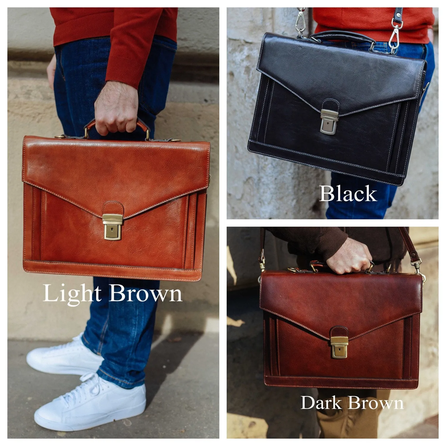 Aigin Milano cartella pelle uomo nera porta laptop
