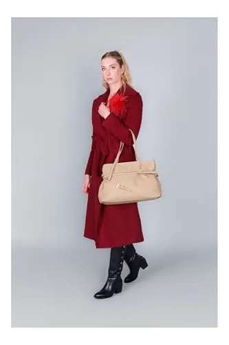 CafèNoir Shopping Pelle Grana Taupe Tramezza Zip
