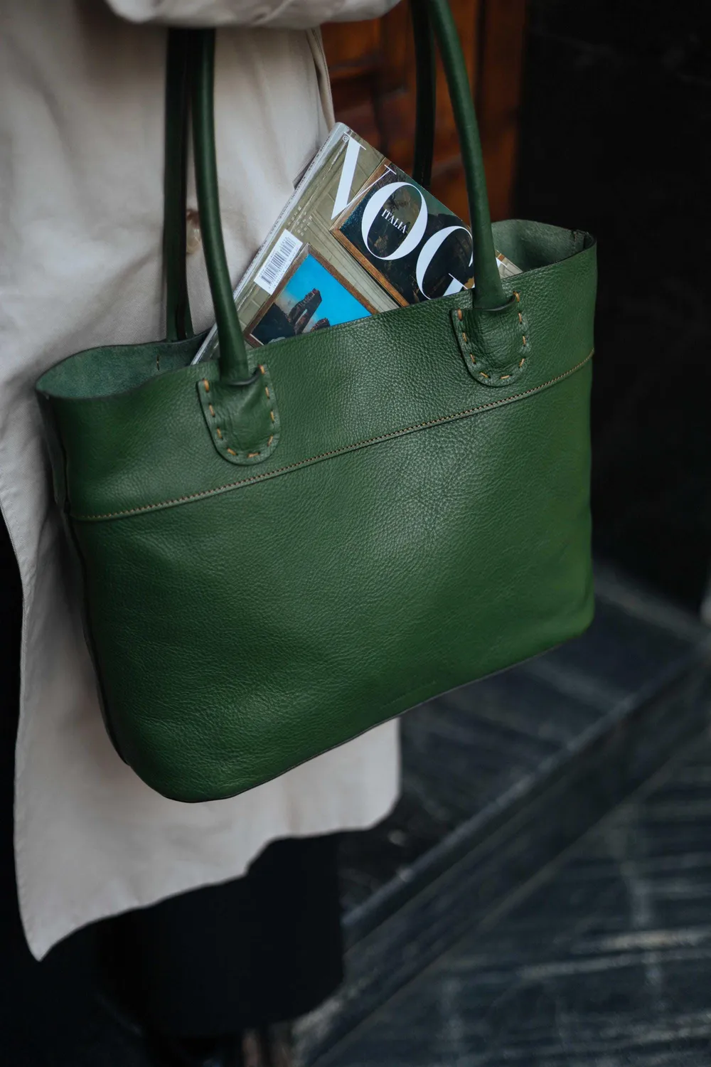 Aigin Milano Handmade Tote Borsa Pelle Miele da Spalla