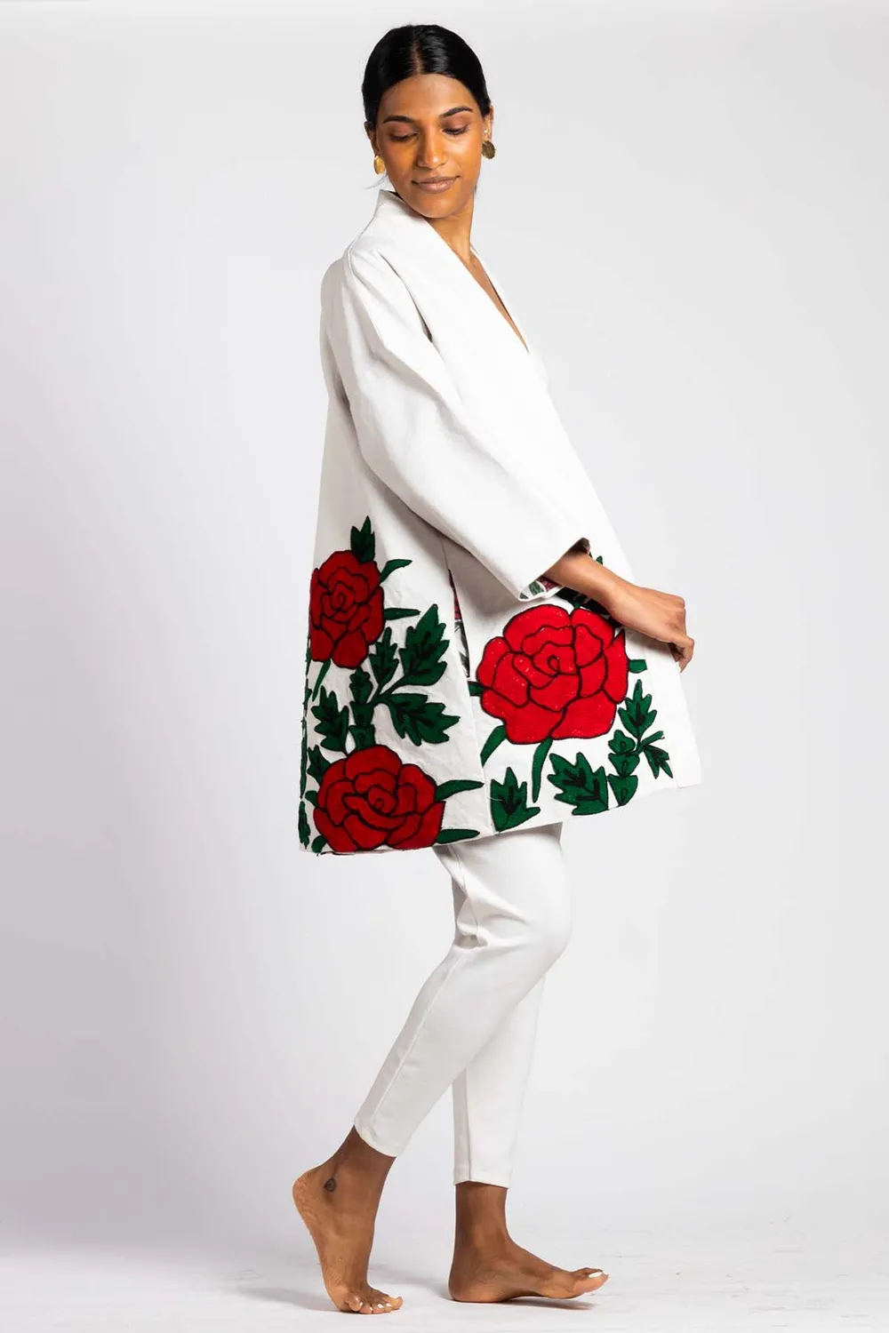 Figus Kimono Roses kimono bianco e rosso cotone