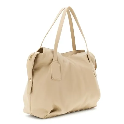 CafèNoir Shopping Bag Beige Effetto Pelle Granosa con Rivetti