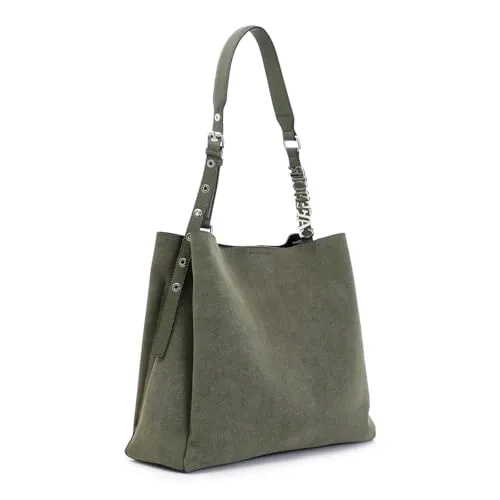 CafèNoir Borsa a Spalla Effetto Suede Oliva Lettering