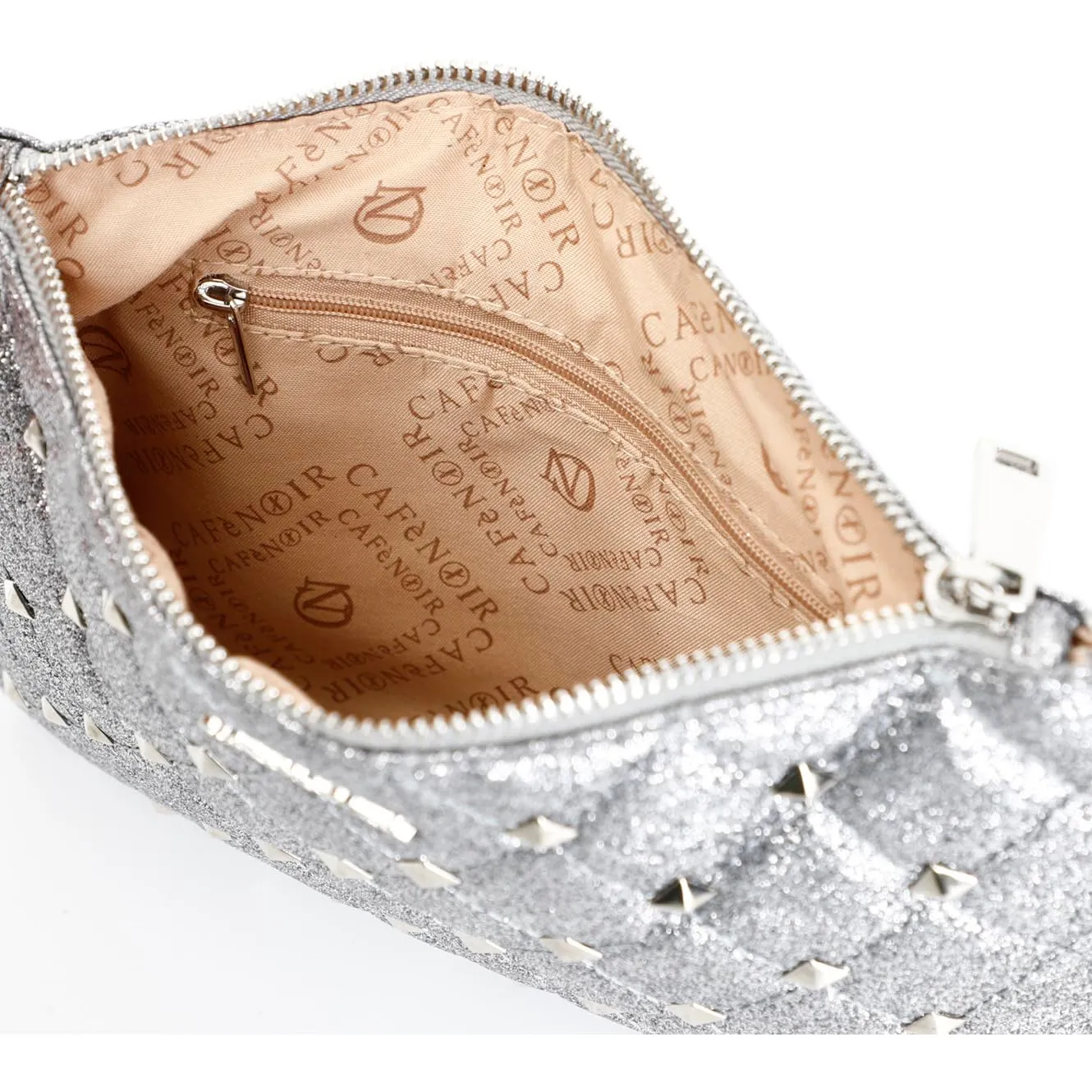 CafèNoir Glitterata Borchie Esagonali pochette argento