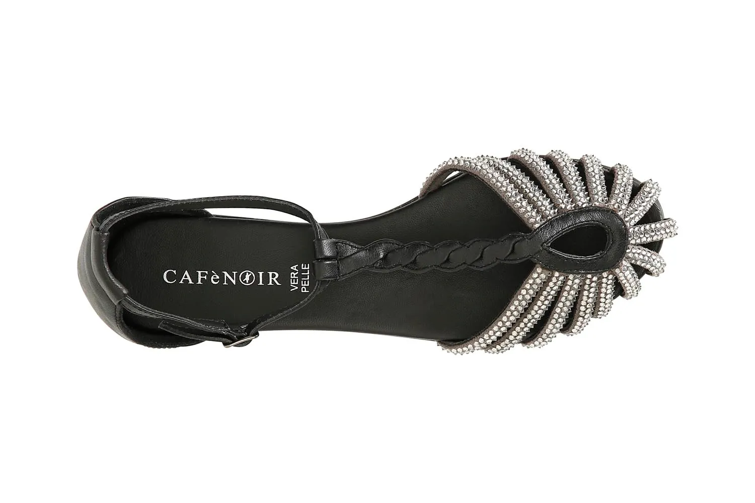 CafèNoir Sandali a T in Pelle con Microstrass Nero