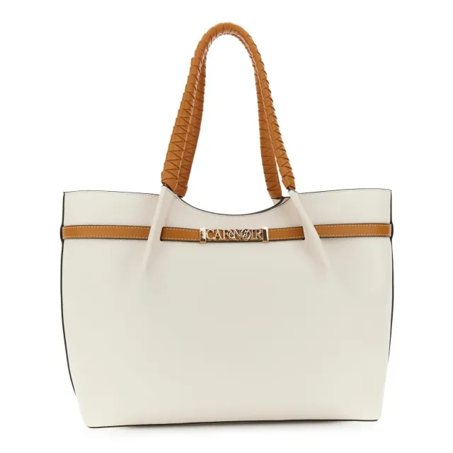 CafèNoir Pieghe shopping bag panna/cuoio effetto pelle