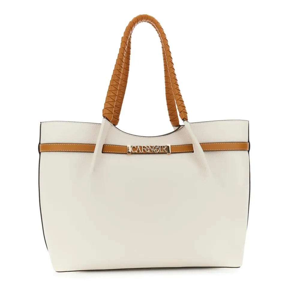 CafèNoir Pieghe shopping bag panna/cuoio effetto pelle