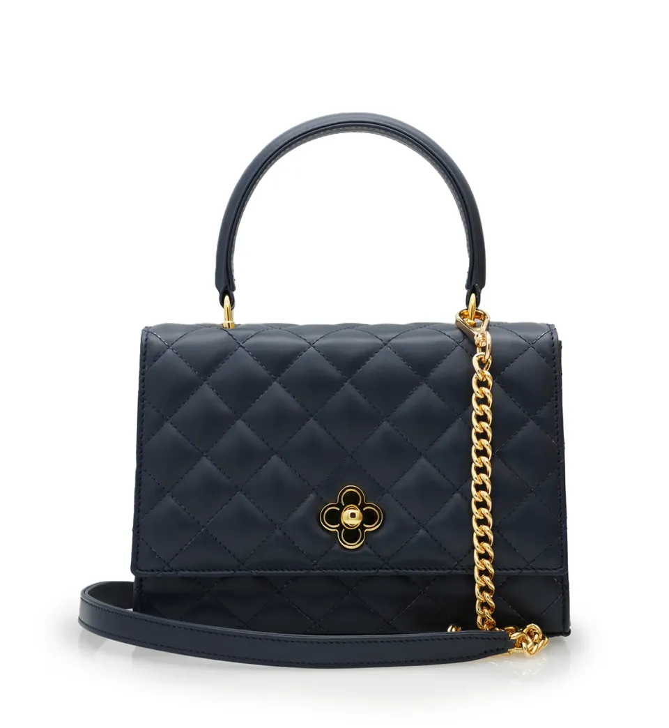 Cardinal Milano Opèra Flower Twist borsa navy vitello trapuntato