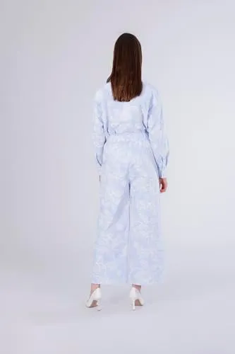CafèNoir Pantaloni Palazzo Donna Rigato Celeste M