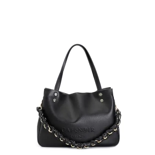 CafèNoir Shopping Catena Borsa Nero Zip 33x25 cm