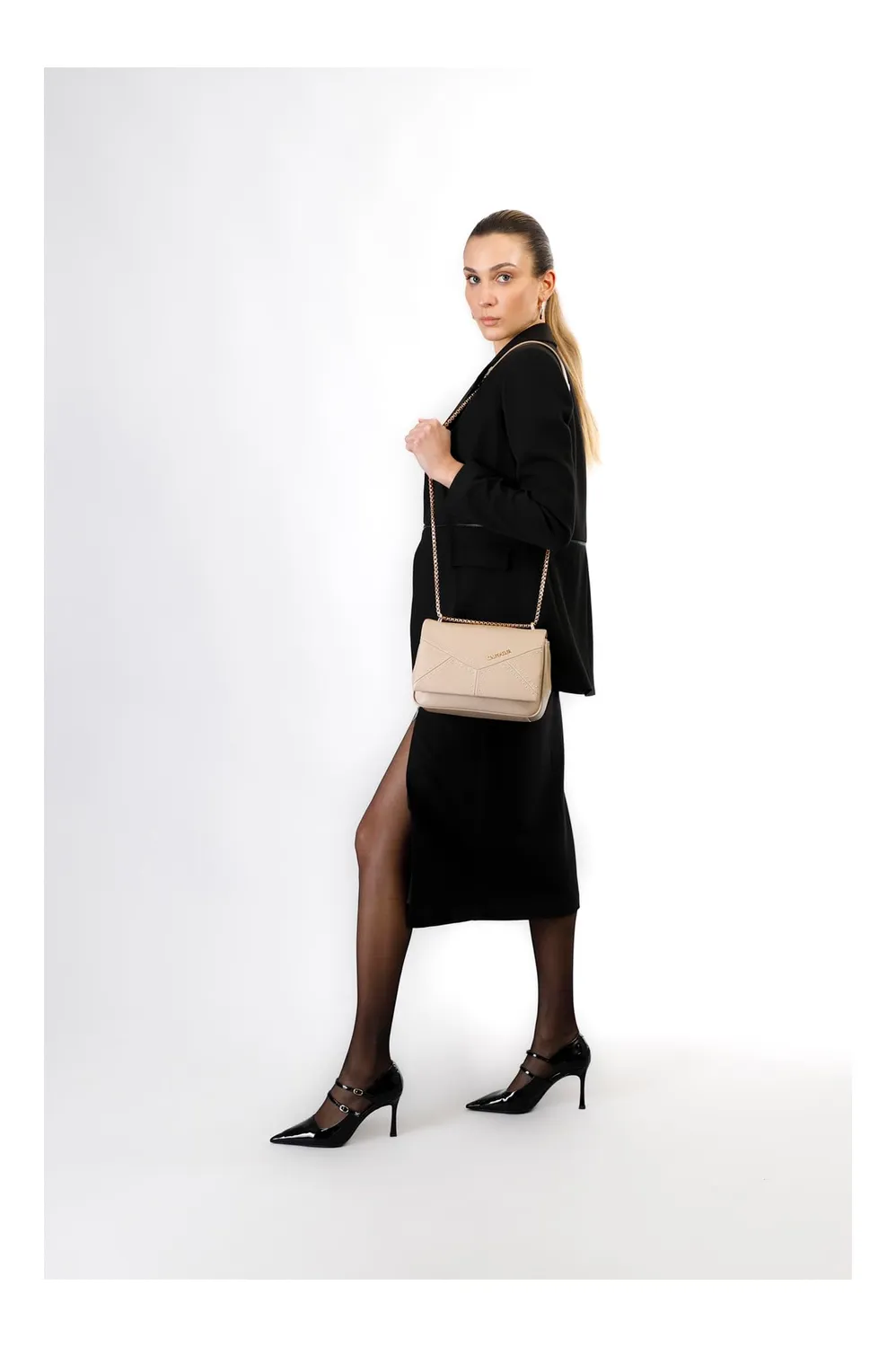CafèNoir Pattina Micro Rivetti borsa a spalla taupe catena