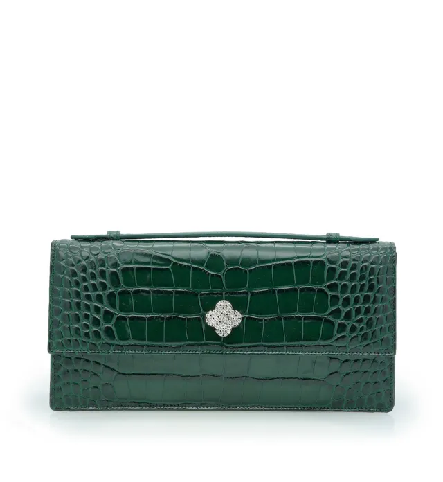 Cardinal Milano Time 22 clutch verde vitello stampa coccodrillo