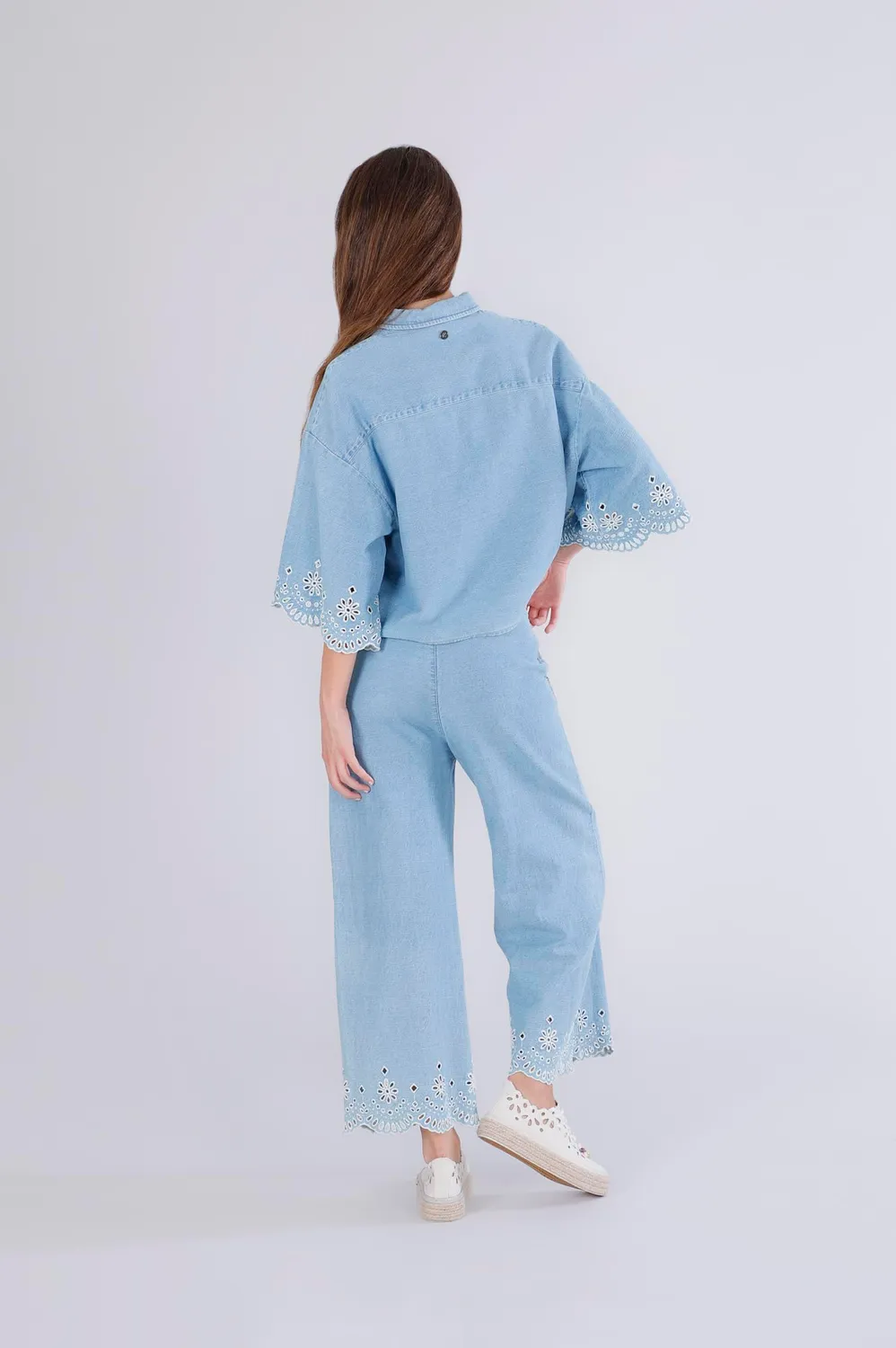CafèNoir Camicia Cropped jeans donna celeste cotone