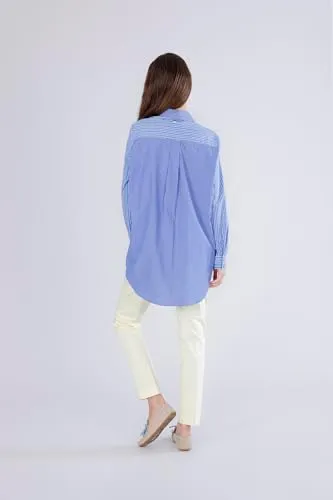 CafèNoir Camicia Rigata Fiore Applicato Celeste M