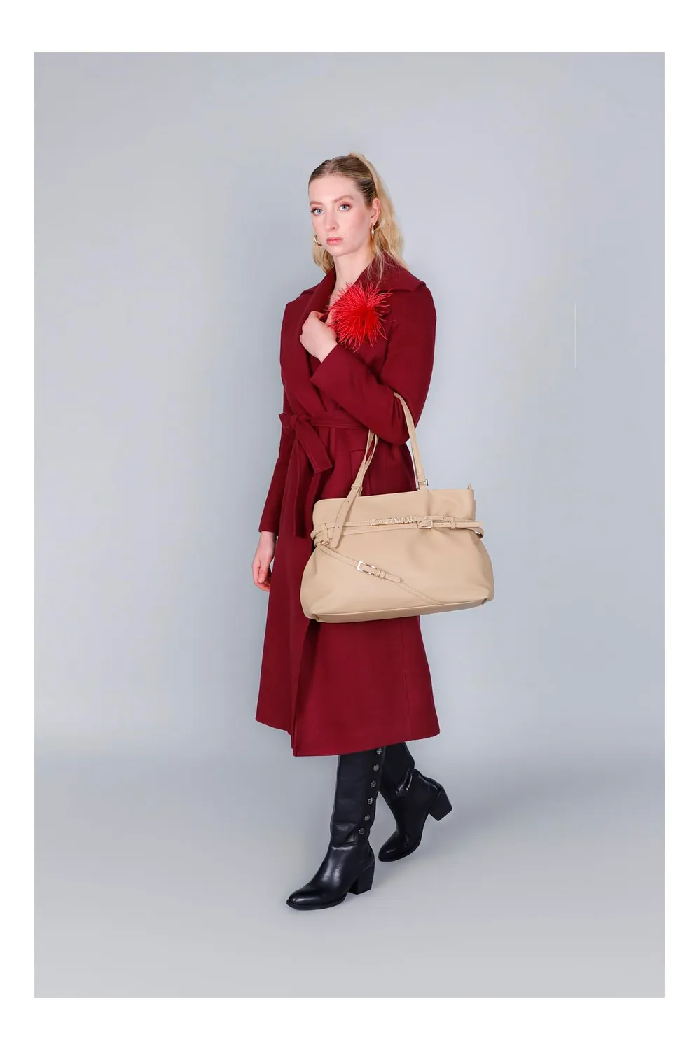 CafèNoir Shopping Pelle Grana Taupe Tramezza Zip