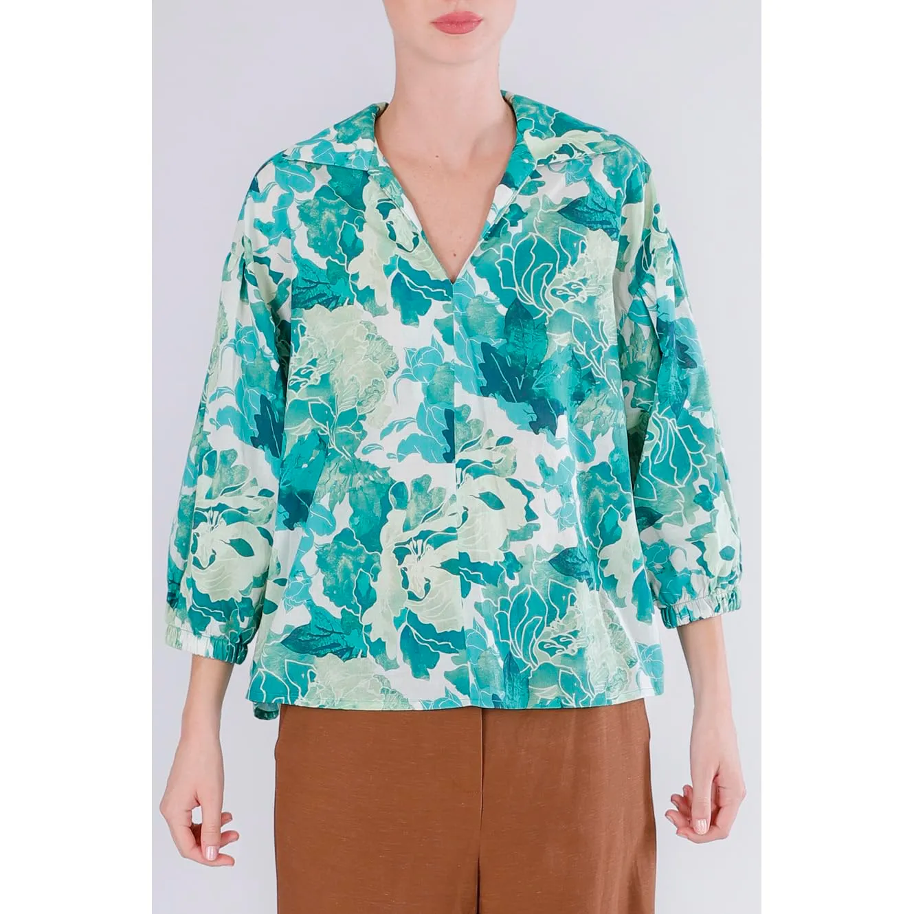 CafèNoir Blusa Mussola Cotone Fiore Verde M