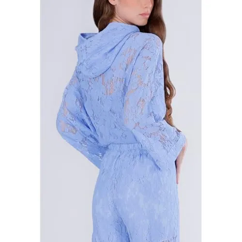 CafèNoir Blusa Cappuccio pizzo donna celeste con canotta