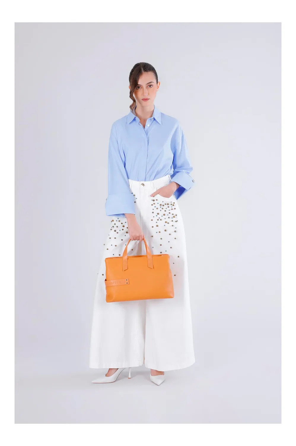 CafèNoir Borsa Mano Effetto Pelle Arancio Grana