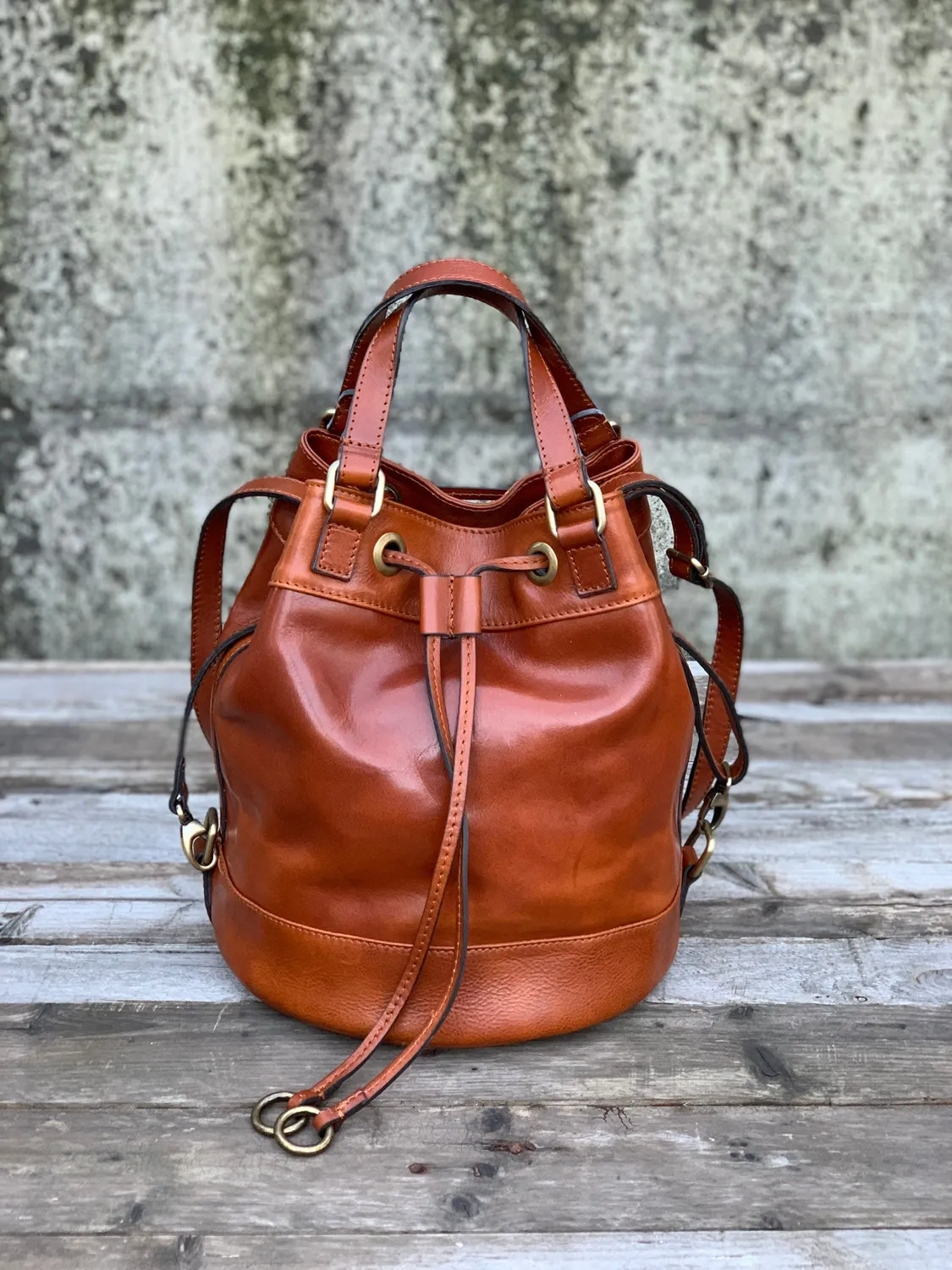 Aigin Milano Tuscany borsa secchiello pelle marrone