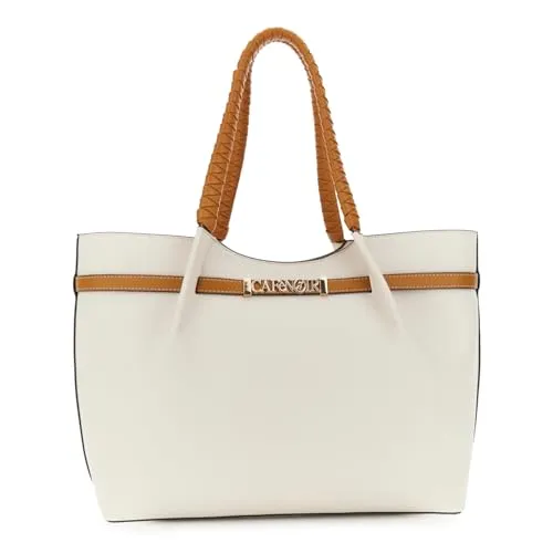 CafèNoir Pieghe shopping bag panna/cuoio effetto pelle