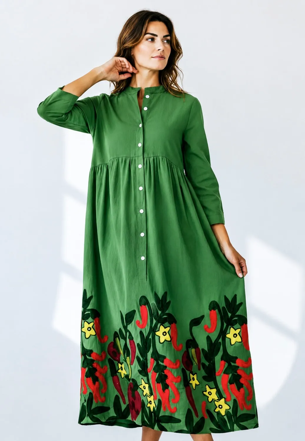Figus Peperoncini abito cotone verde rosso M