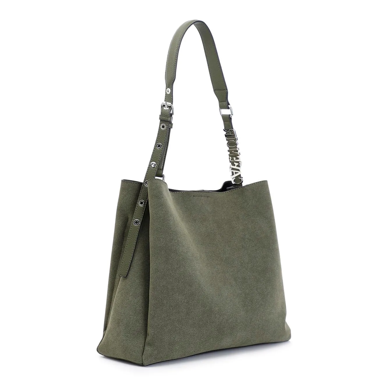 CafèNoir Borsa a Spalla Effetto Suede Oliva Lettering