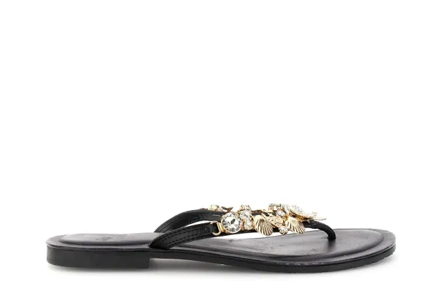 CafèNoir Infradito Flat Pelle Nero Gioiello 1,4 cm