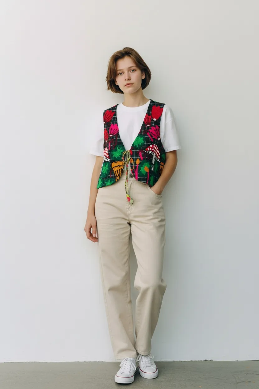 Figus Mushroom gilet ricamato cotone marrone