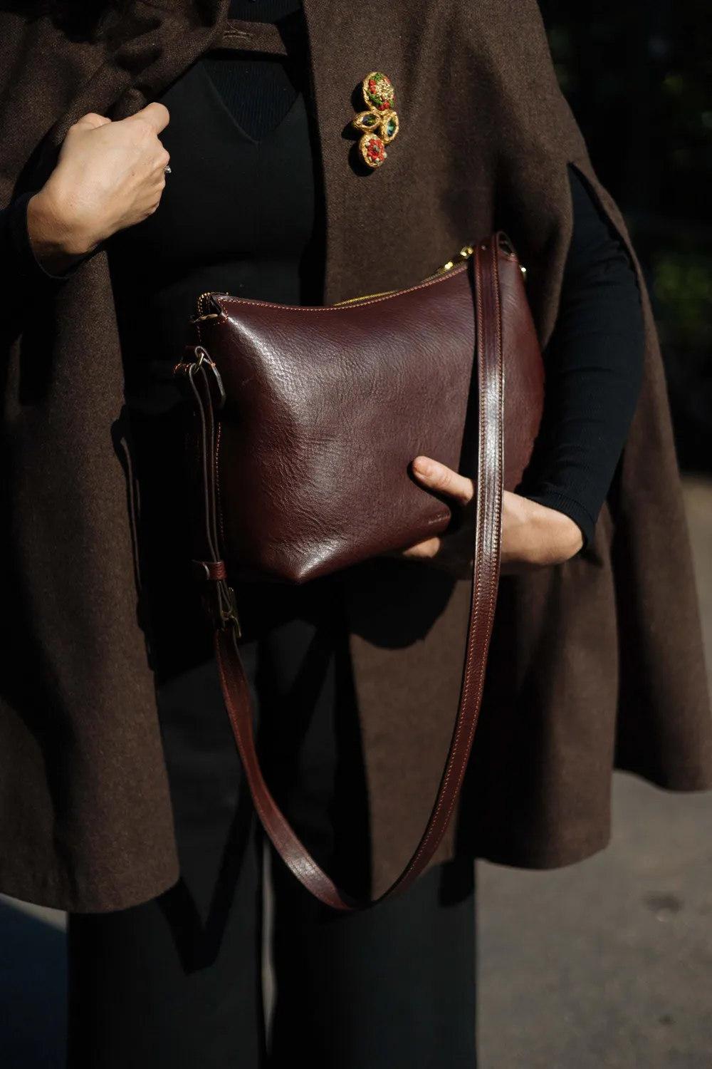 Aigin Milano Minimal Borsa Tracolla Miele Pelle
