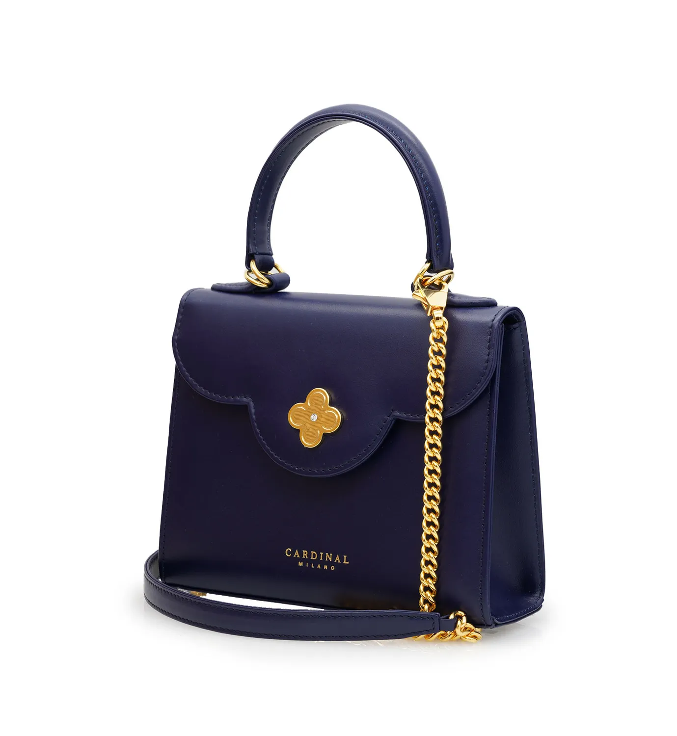 Cardinal Milano First Lady Diamond Gold Small Borsa a Mano Blu Vitello