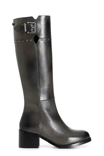 CafèNoir Stivale Pelle Fibbia Borchie Tacco 5 cm Nero