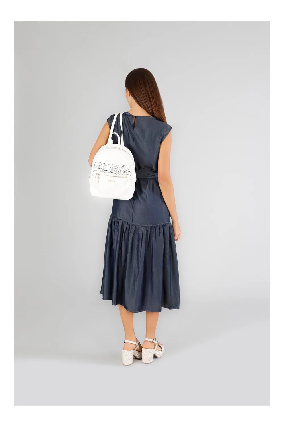 CafèNoir Zaino Donna Bianco Ricamo Sangallo Floreale Nappa