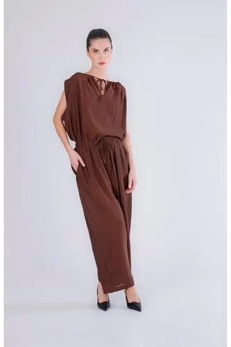 CafèNoir Pantaloni Vita Elasticata Tessuto Arricciato Cocoon Espresso M