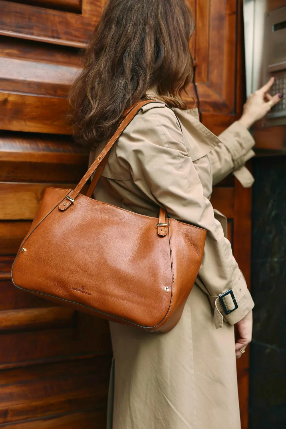 Aigin Milano Everyday borsa pelle miele divisorio zip