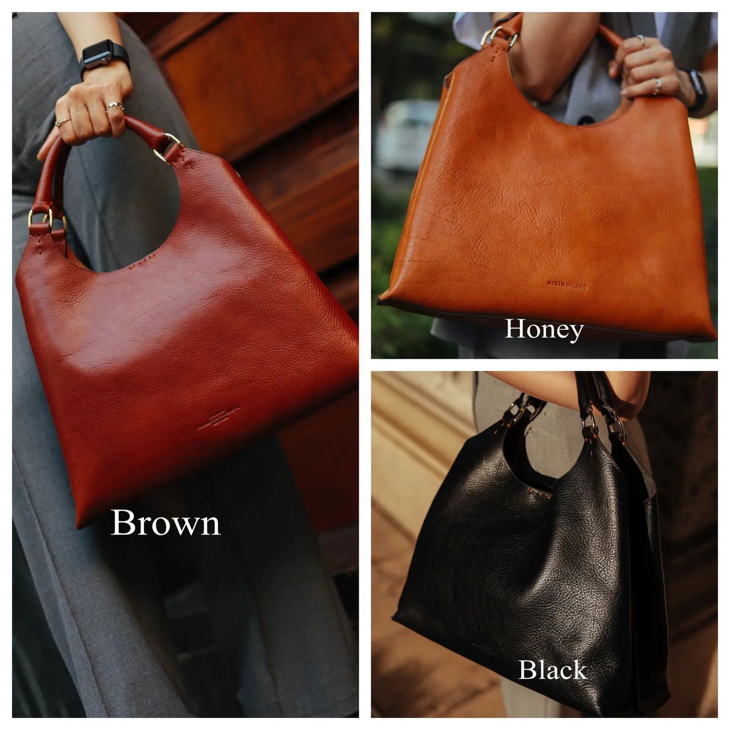 Aigin Milano Crossbody borsa pelle donna miele
