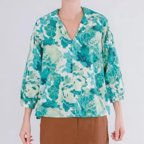 CafèNoir Blusa Mussola Cotone Fiore Verde M