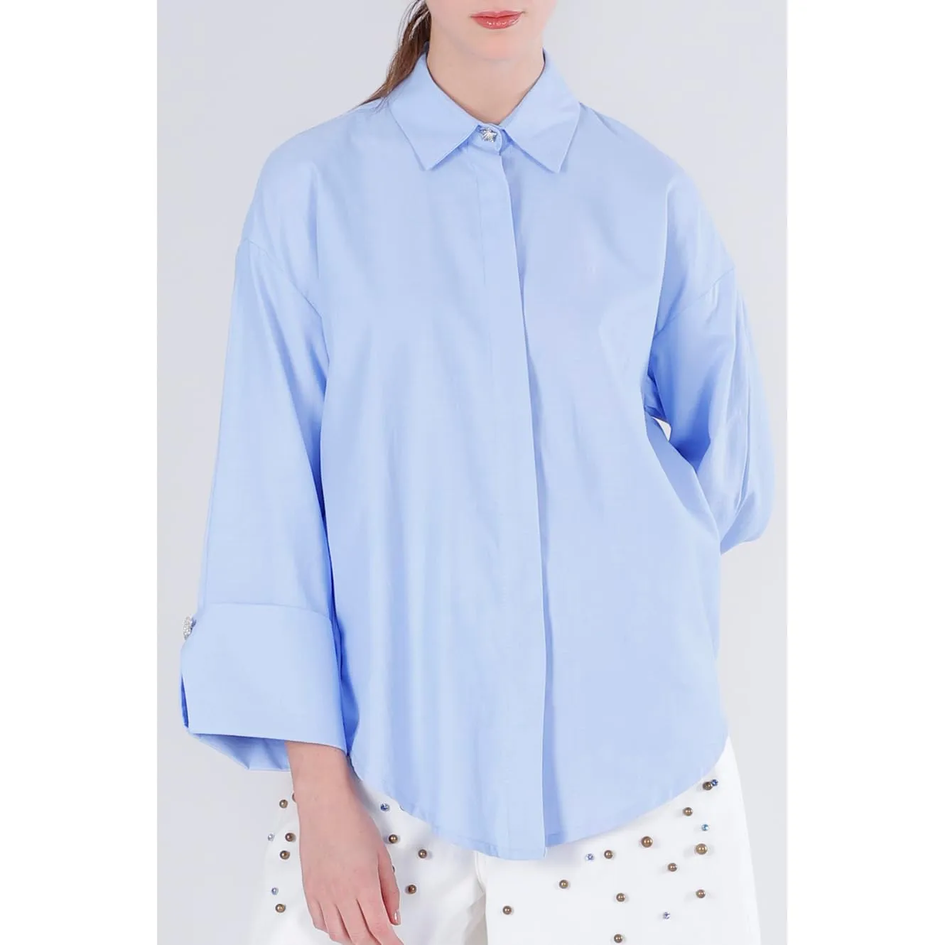 CafèNoir Oxford Camicia Donna Celeste Cotone Gioiello
