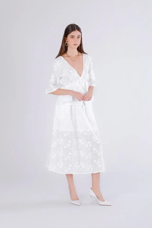 CafèNoir Blusa Mussola Ricamata Donna off White balza