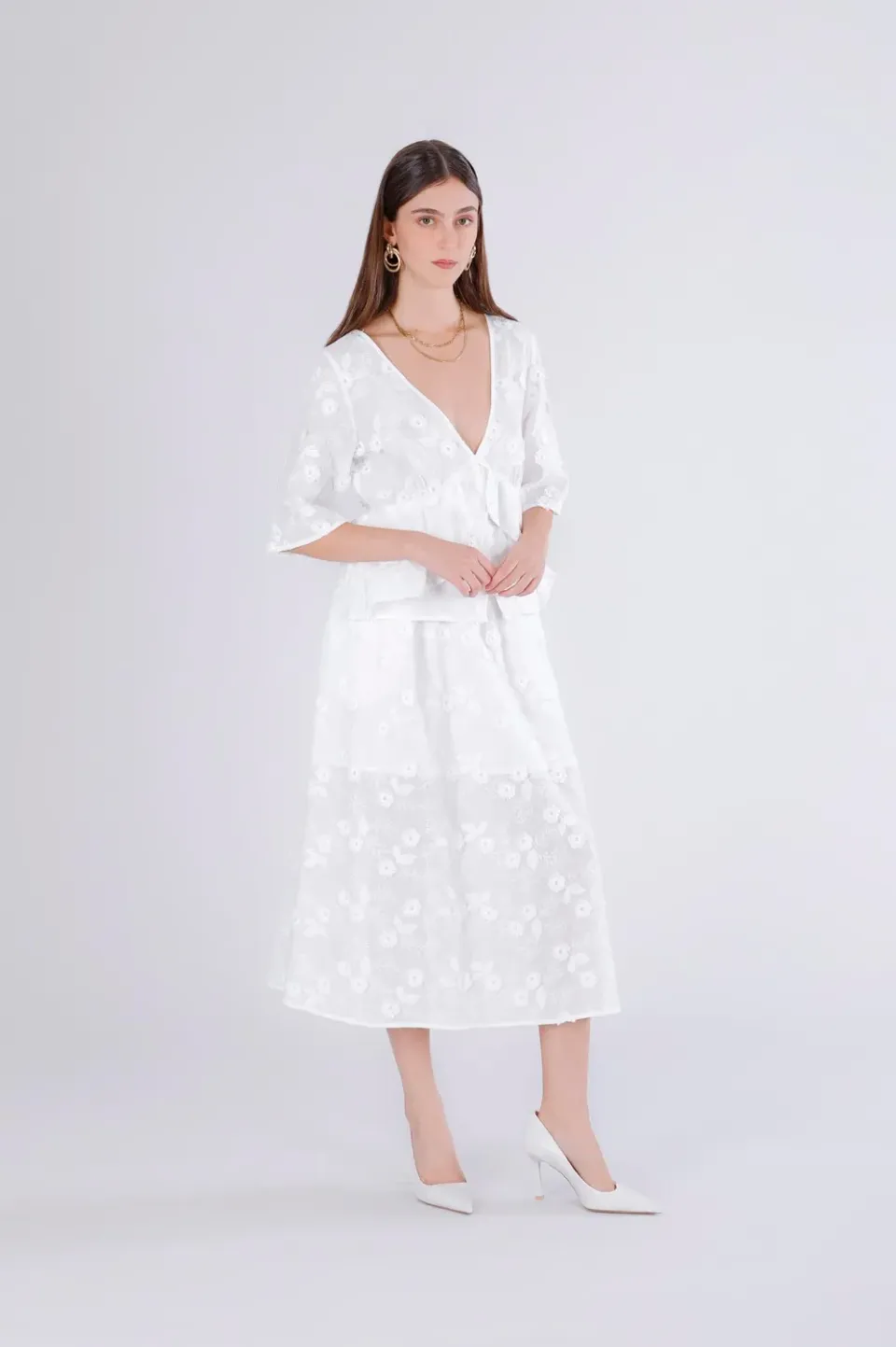 CafèNoir Blusa Mussola Ricamata Donna off White balza