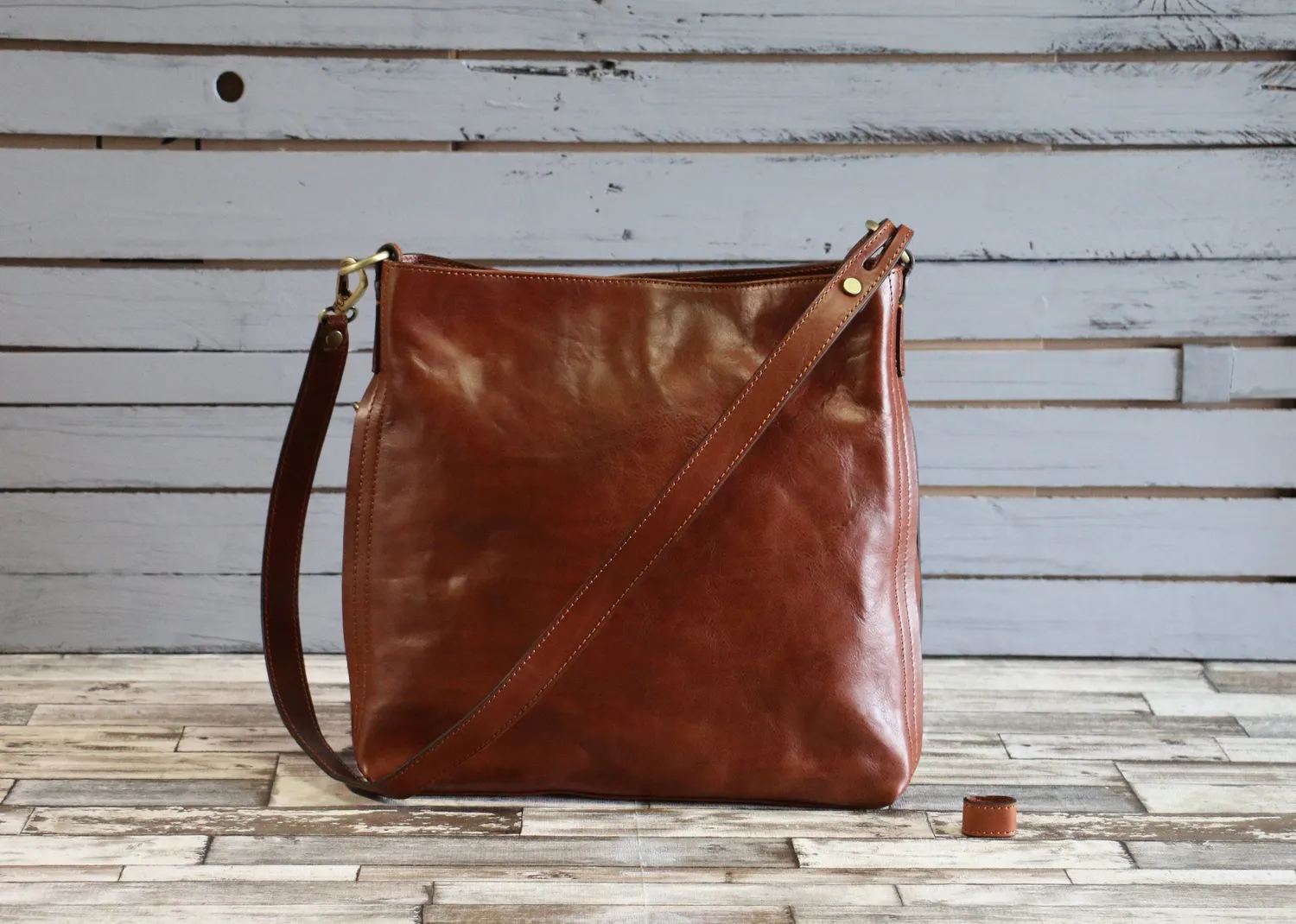 Aigin Milano Borsa Tote in Pelle Marrone Chiaro con zip