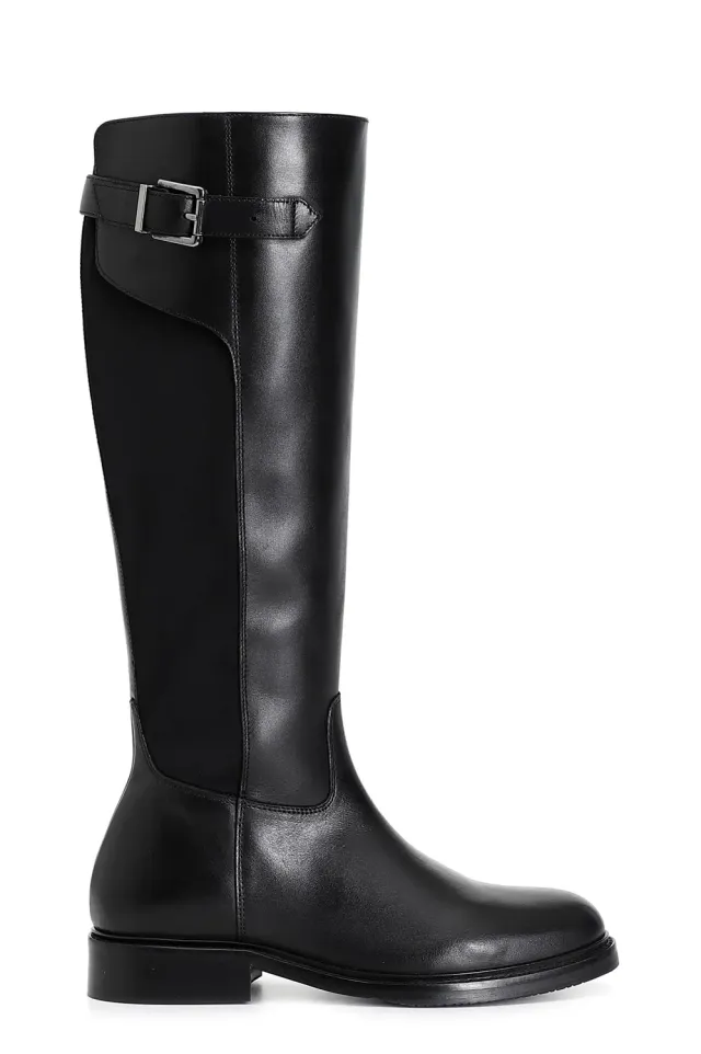 CafèNoir Stivale Donna Pelle Lycra Nero Fibbia Tacco 30mm